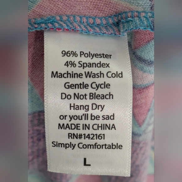 LULAROE New Nicole Dress Sz L Pink Blue Yellow Geometric Stretch Spandex Knit - Picture 9 of 10